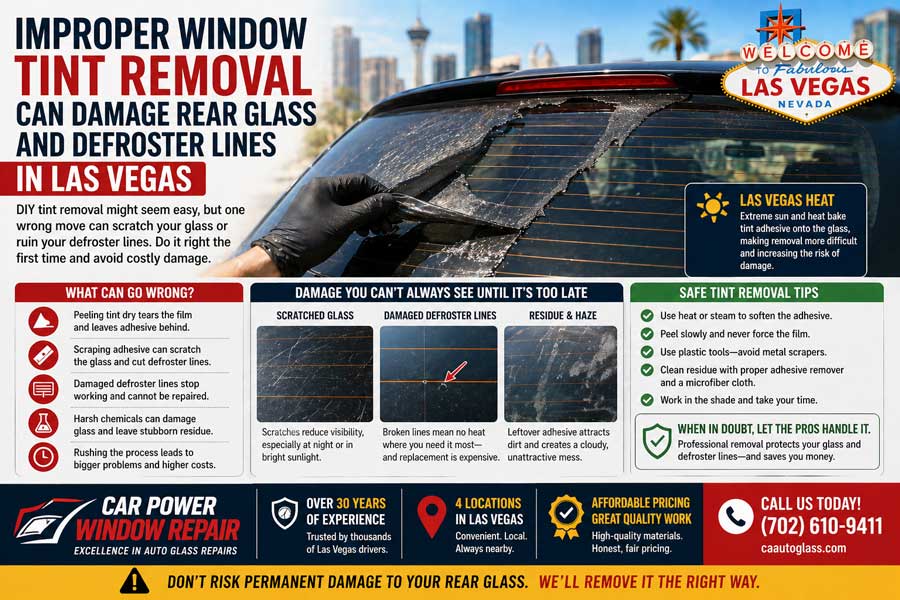 Improper Window Tint Removal Can Damage Rear Glass and Defroster Lines in Las Vegas